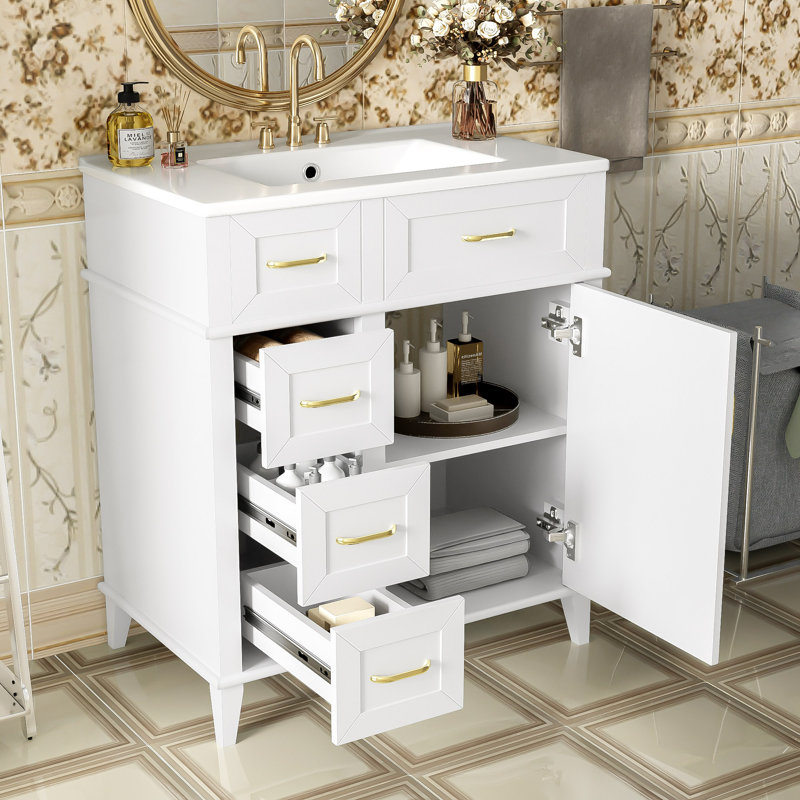 30" Single Bathroom Vanity with Ceramic Top, White