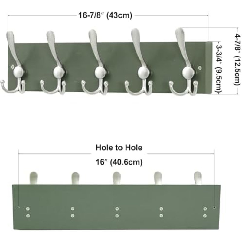 Creations Forest Green Solid Wood Wall Mounted Coat Rack, 5 Hooks, 16-7/8" Long - Kitchen, Mudroom, Entryway, Bathroom - Includes Mounting Hardware, Wall Coat Hanger, Towel Rack