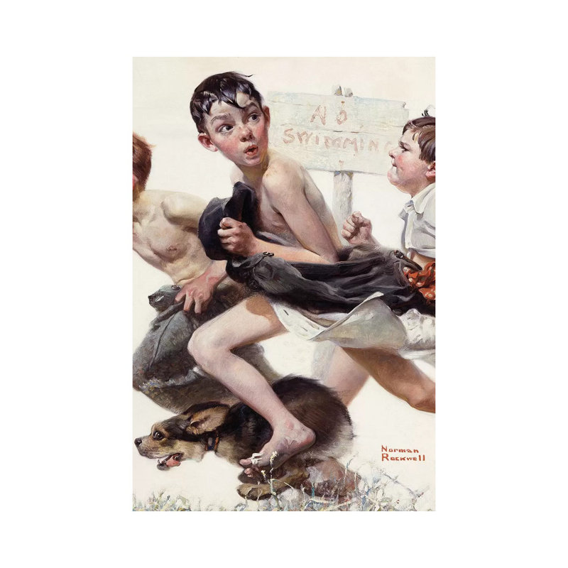 No Swimming by Norman Rockwell - Print on Canvas, 66.04cm H x 45.72cm W x 3.81cm D, Wrapped Canvas