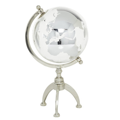 Aluminum Metal Educational/Geographic Earth Silver Globe with Tripod Base