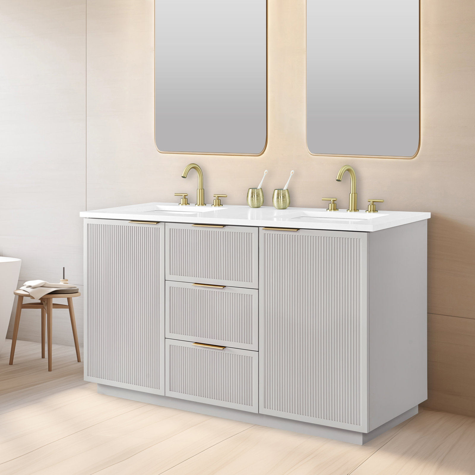 Aderyn 60" Double Vanity, Taupe/Brushed Bronze