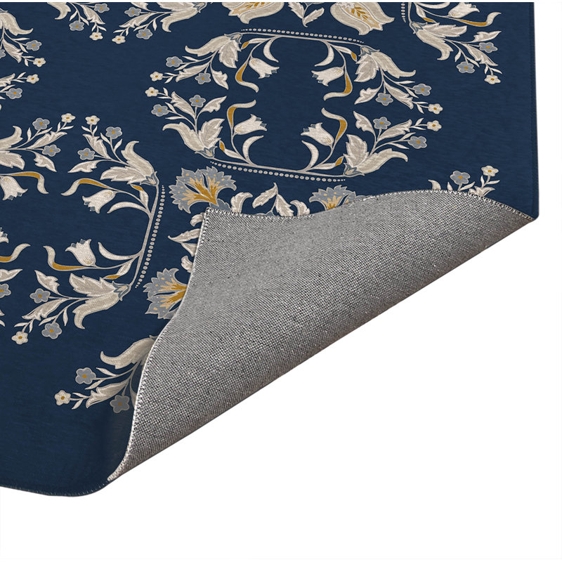 Tapis ultra-mince à profil bas Rumi, Marine, Rectangle 5 pi x 7 pi