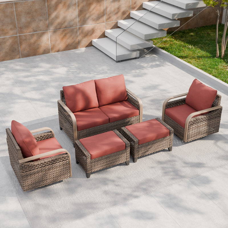 Wicker 4 - Person Modular Patio Conversation Set with Cushions, Red