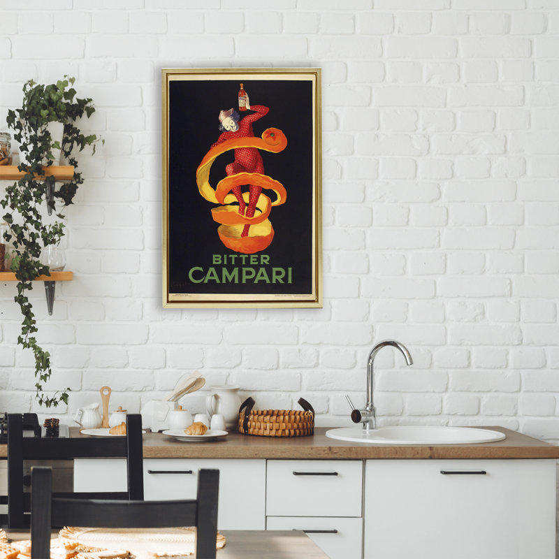 Cadre flottant «Bitter Campari» par Marcus Jules, H 25 po x l 17 po, Cadre flottant métallique doré
