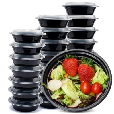 Dolline 48oz Black Meal Prep/ Bento Box Disposable Container with Clear Lid