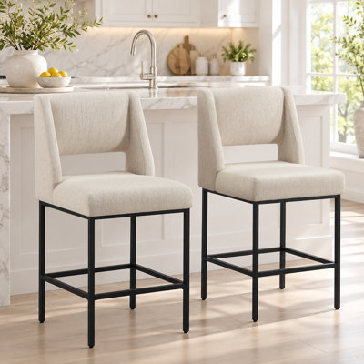 Jenie Modern Upholstered 26.4'' Linen Counter Stool with Metal Frame