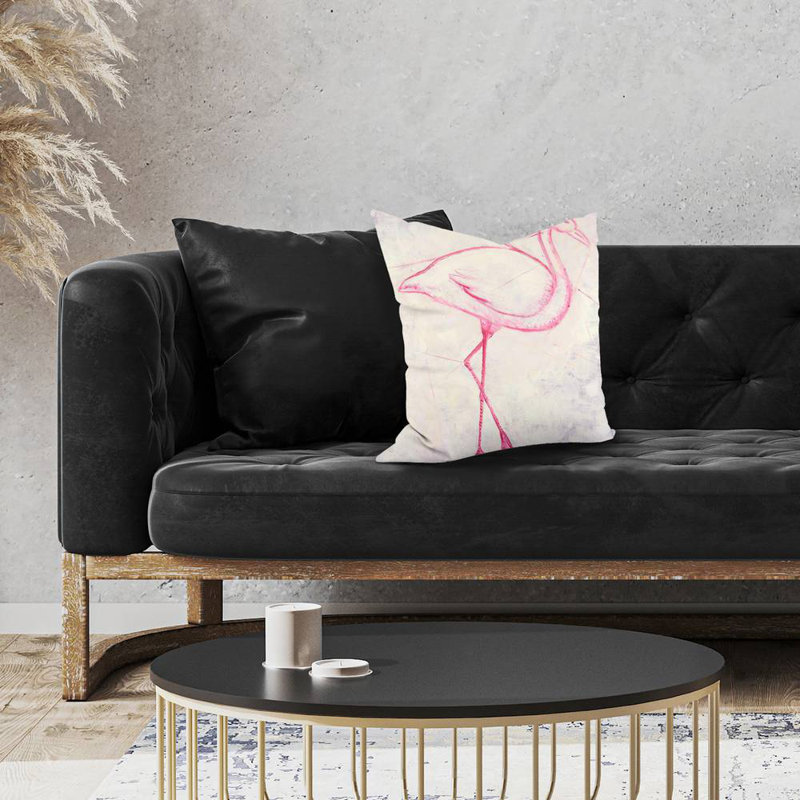 Flamingo sketch - 18"x18" Throw pillow cover - Poly twill - Print on demand, 18"H x 18"W