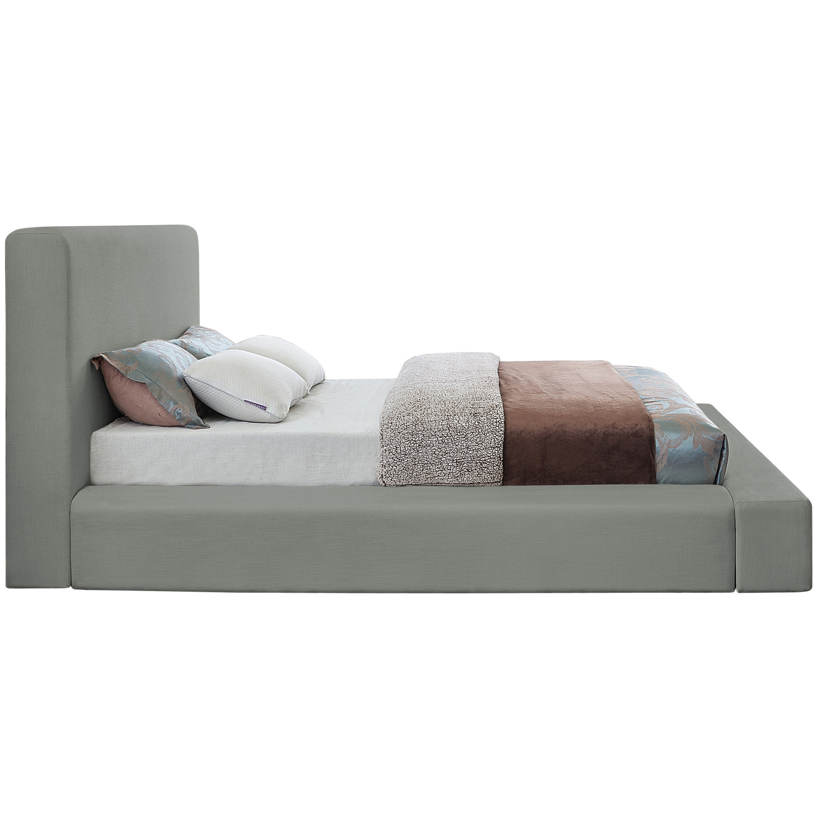 Ishia Velvet Upholstered Bed, Full, Grey Linen