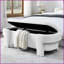 Banc de rangement en tissu de lin - grand rangement, sans assemblage | Blanc | Mousse-178294032