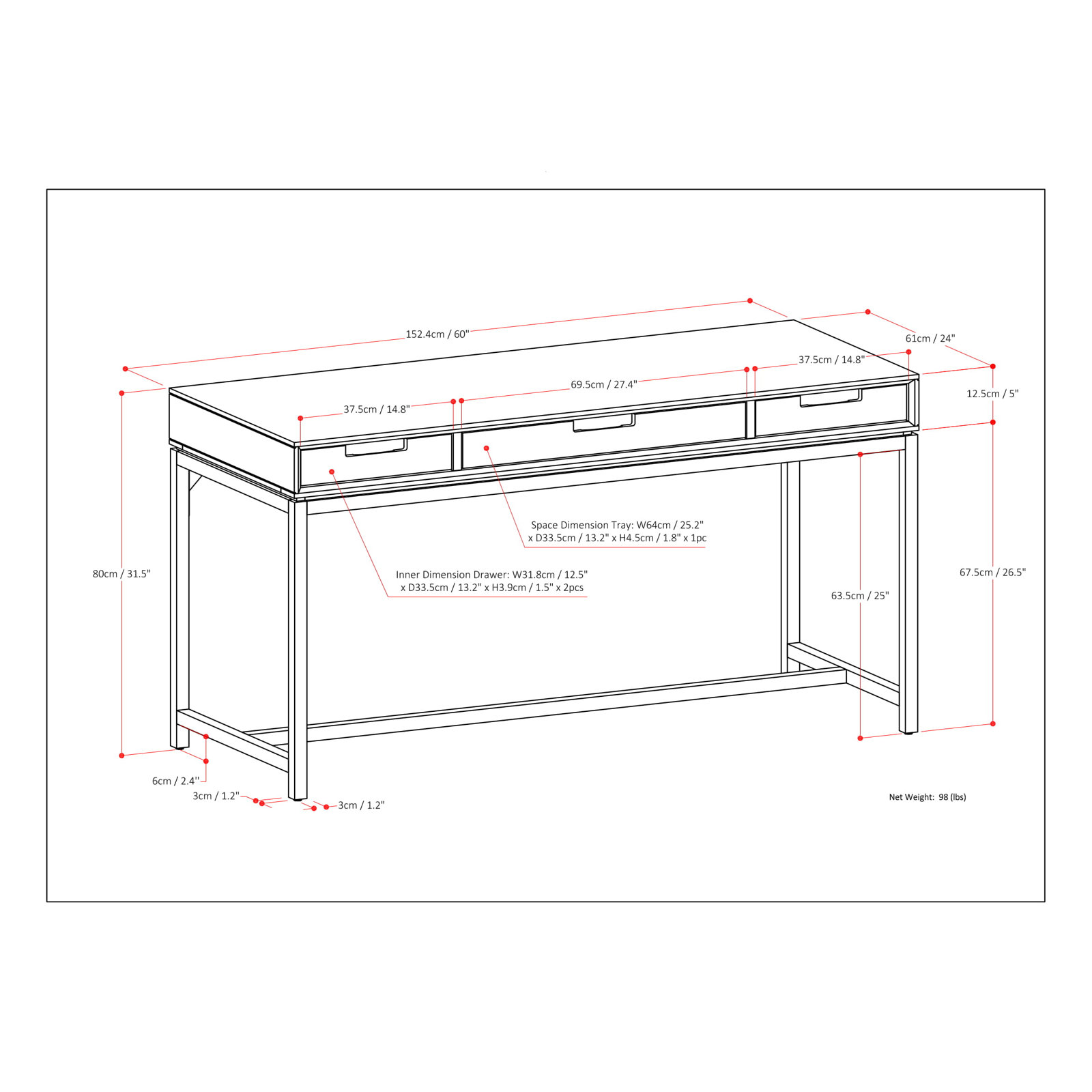 Lars Writing Desk, 31.50" H x 60" W x 24" D, Hickory Brown/Black
