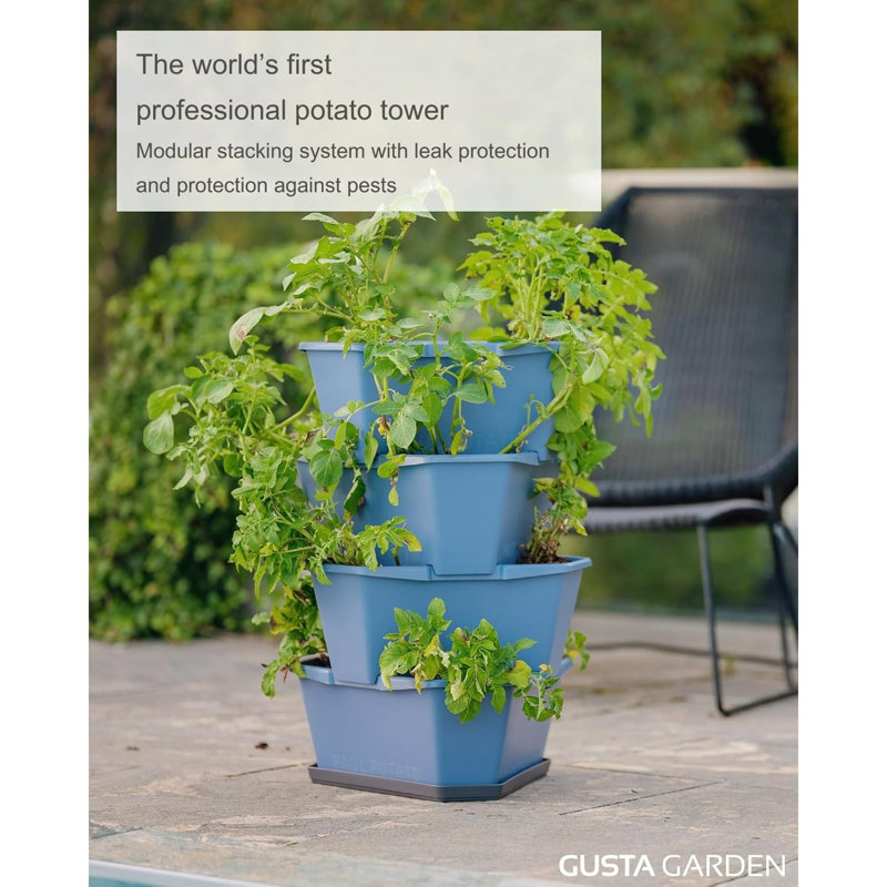 Paul Potato Potato Planter Tower, 4-Tier, Raised Bed, Pest protection, 0.2m², 56L Soil Capacity, Blue