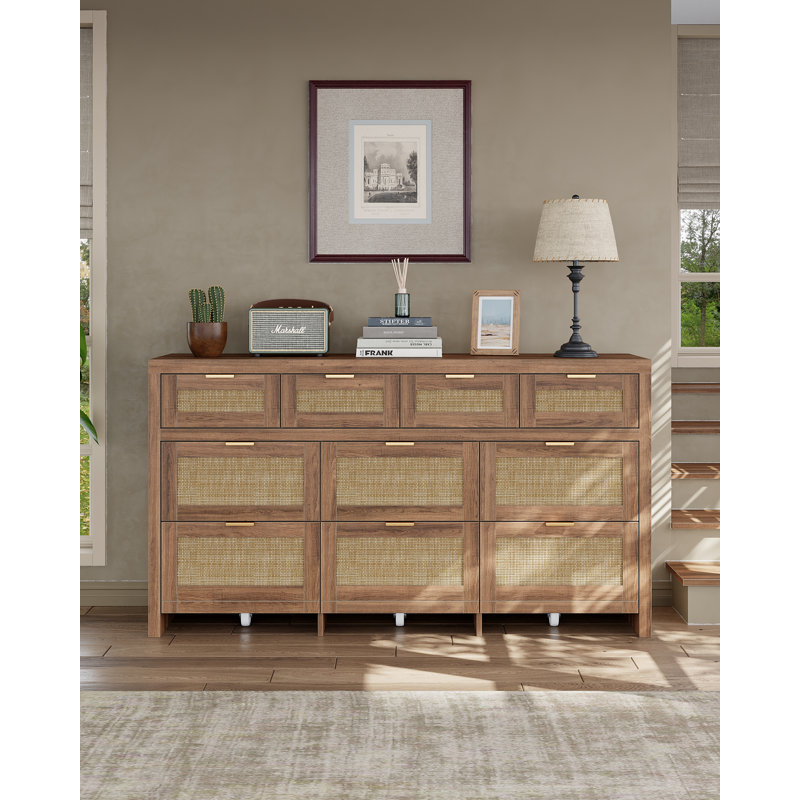 Commode à 10 tiroirs avec roulettes, noyer