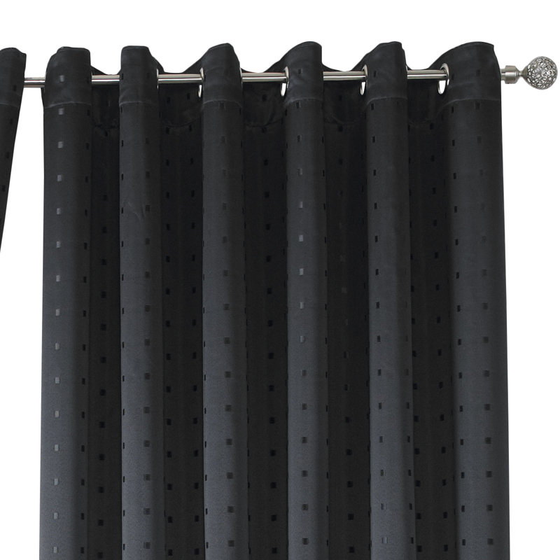 Norush Madison Eyelet Ring Top Curtains, Black, 228 W x 274 D cm
