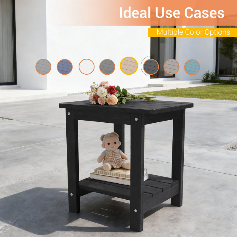 Rectangular Outdoor Side Table, HDPE 2-Tier Patio Side Table, Small Adirondack End Table for Backyard Pool Porch Garden Lawn