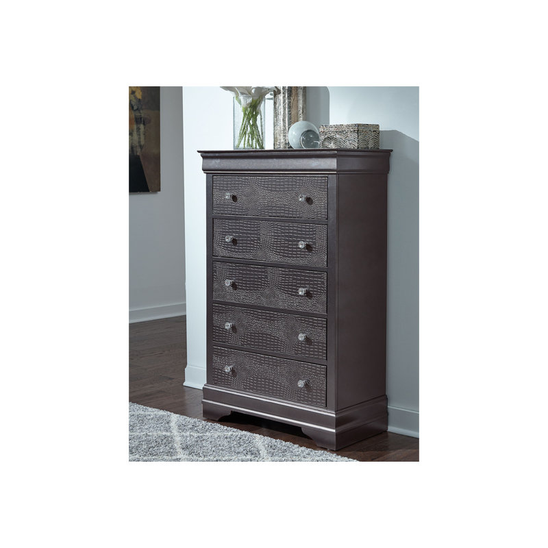 Commode gris métallique en crocodile Shaker