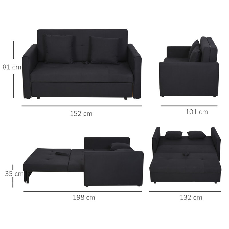 Chaplin 2 Seater Sleeper, Charcoal gray