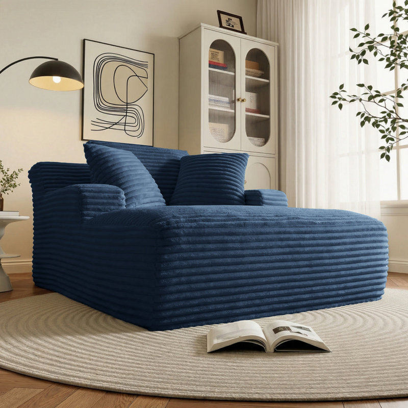 67'' Compression Upholstered Boneless Chaise Lounge, Corduroy Sofa Bed With Deep Seat, Pillows And Armrests, No Assembly Required