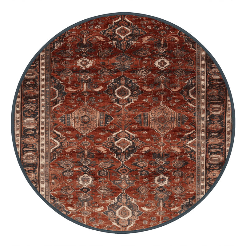 Tapis persan noir lavable à la machine, Rond 5 pi