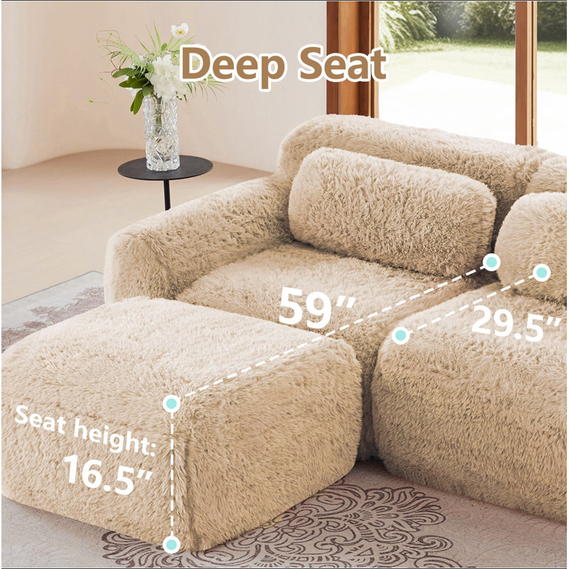 Canapé en forme de L sans os, tissu moelleux moelleux et moelleux, avec éponge haute densité 32D, sans assemblage requis, conception ergonomique inférieure antidérapante, avec coussins décoratifs, convient aux chambres à coucher