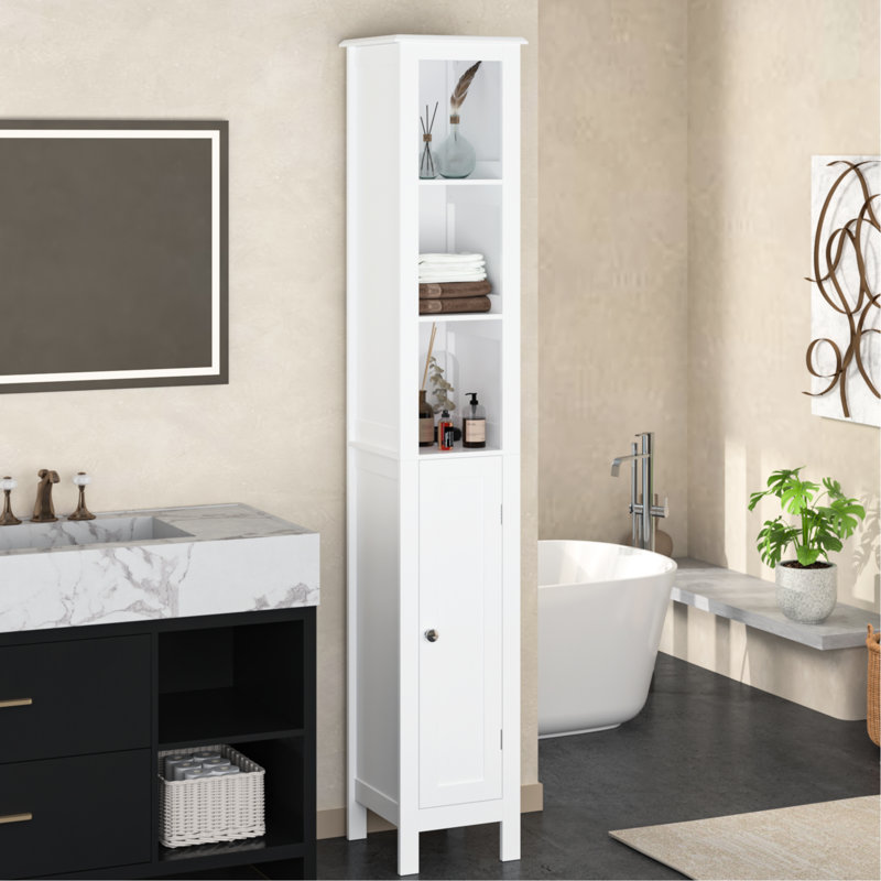 66.92" Bathroom Storage Cabinet With Adjustable Shelves - Slim 1 Door Freestanding For Home, Bathroom, Kitchen, Lobby White Villa