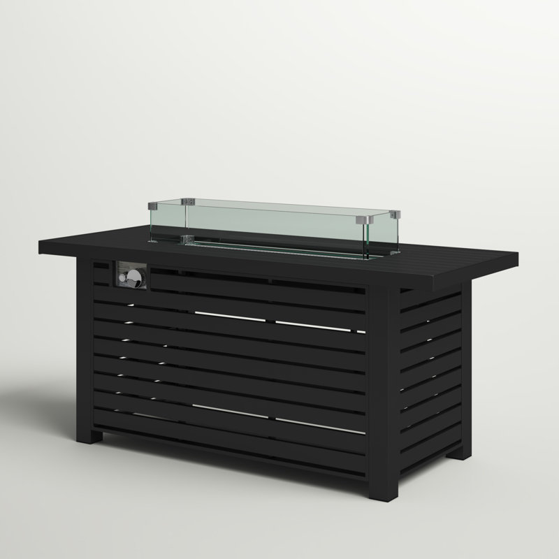 Table de foyer d'extérieur au propane en acier Vannida, Noir, H 24 po x l 54 po x P 22 po