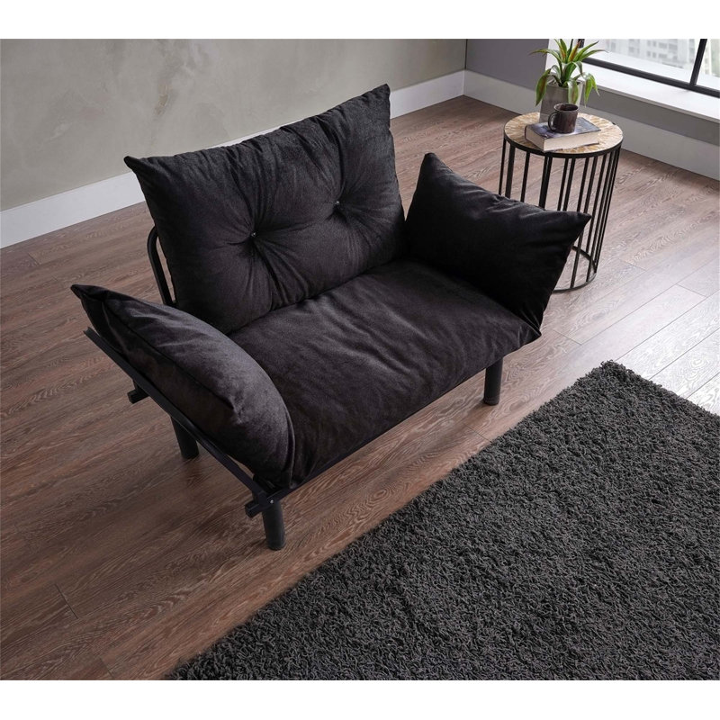 Charmant canapé simple avec coussins moelleux et attrait intemporel pour la détente, Tissu noir