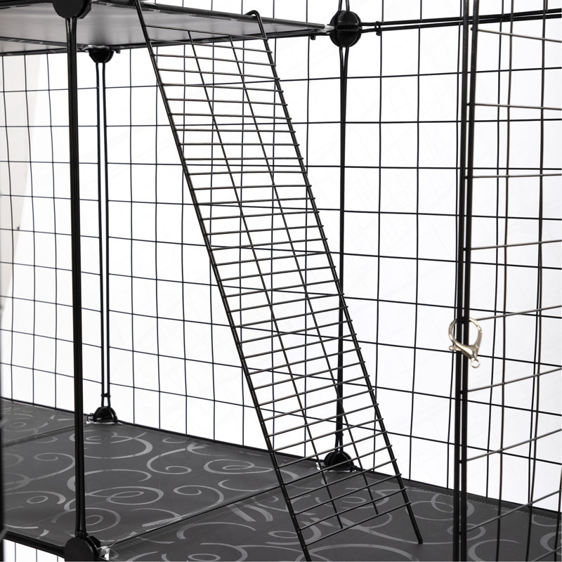 Cage pour chat à 3 niveaux, parc pour grand chenil avec 3 plateformes, 3 échelles rampes et 4 portes, noir