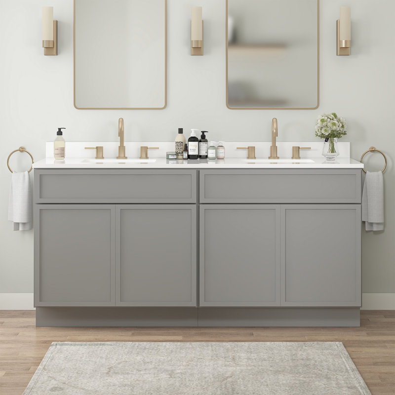 66" Double Bathroom Vanity Base Only, Gray