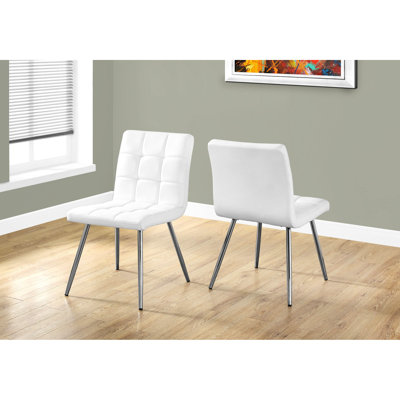 Ensemble de 2 chaises d'appoint de salle à manger modernes, revêtement en cuir blanc, supports en métal, pour la cuisine et les 2 chaises contemporaines revêtues de similicuir, soutient l'équilibre