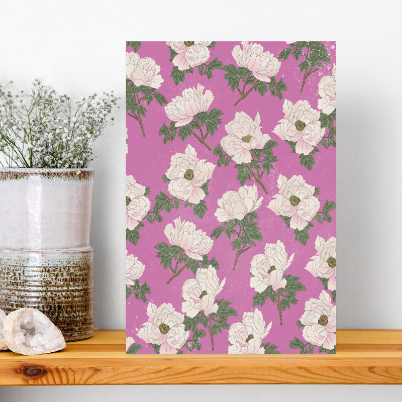 Art mural abstrait avec pivoine rose, H 18 po x l 12 po