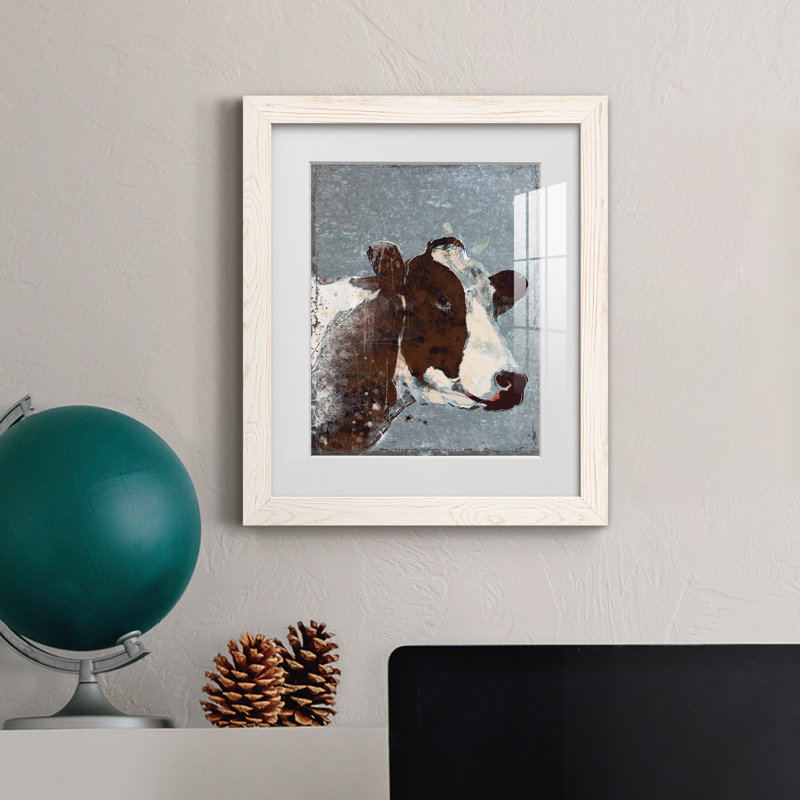 Vache sur métal galvanisé - peinture encadrée, Toile blanche encadrée, H 20 po x l 17 po x P 1,5 po