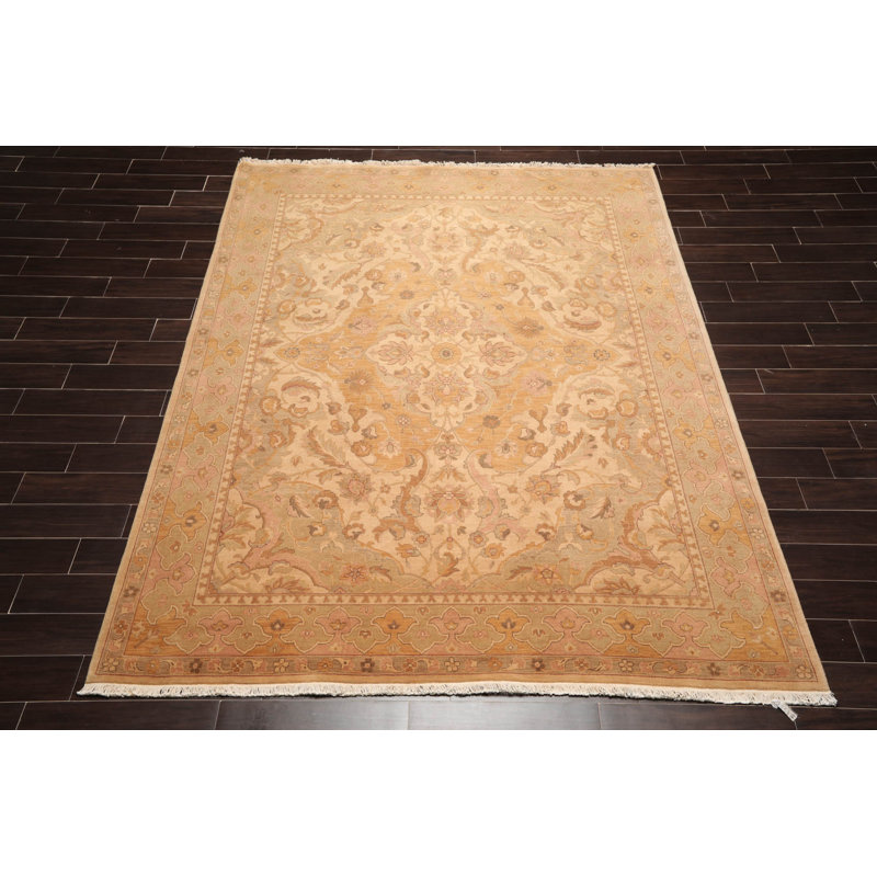 Tapis brun en laine noué à la main de conception unique 7 pi 9 po x 9 pi 9 po Helmscott