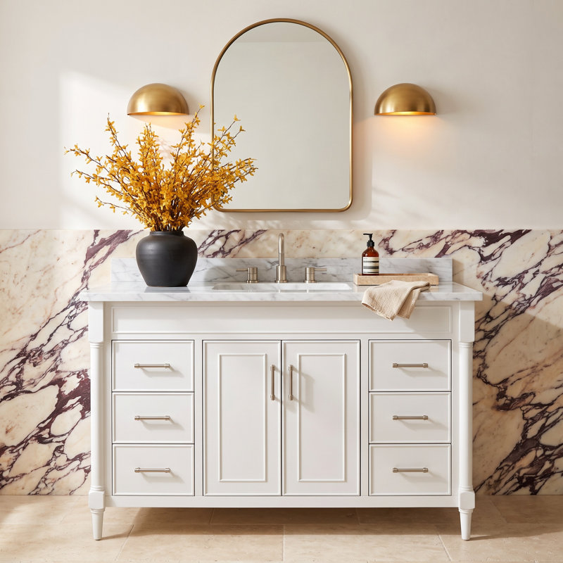 Addison 49'' Single Bathroom Vanity with Marble Top, Light Gray