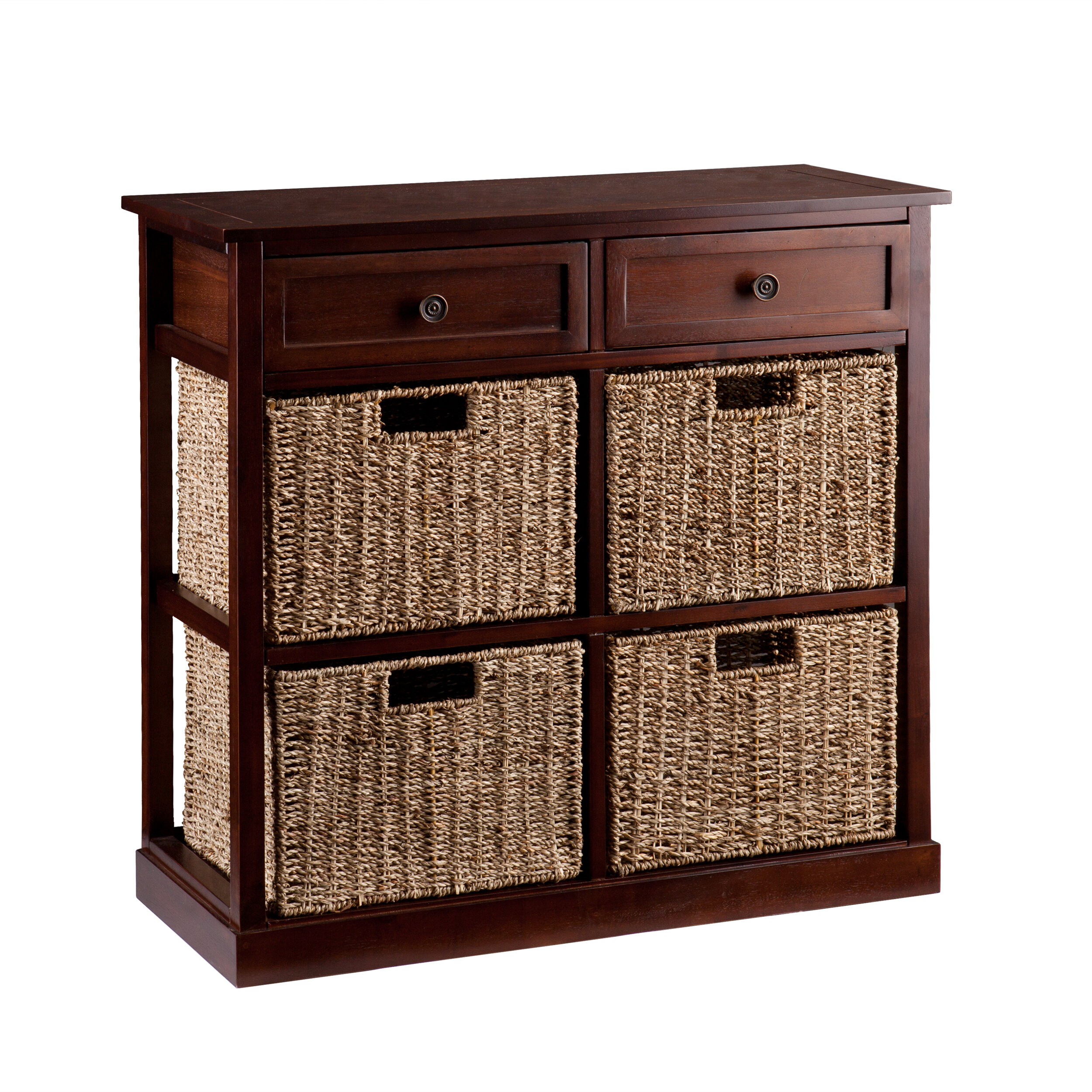 ClickDecor Nelson Storage Chest Cabinet with 2 Wicker Baskets