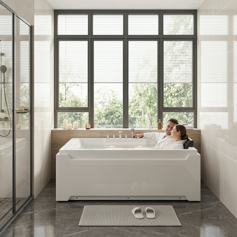 Baignoire tourbillon en alcôve pour 2 personnes 73 "avec 8 jets réglables 73"