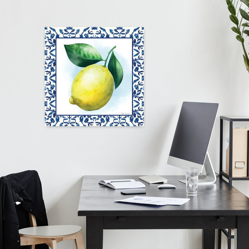 Art contemporain citronné avec treillis contemporain, H 18 po x l 18 po