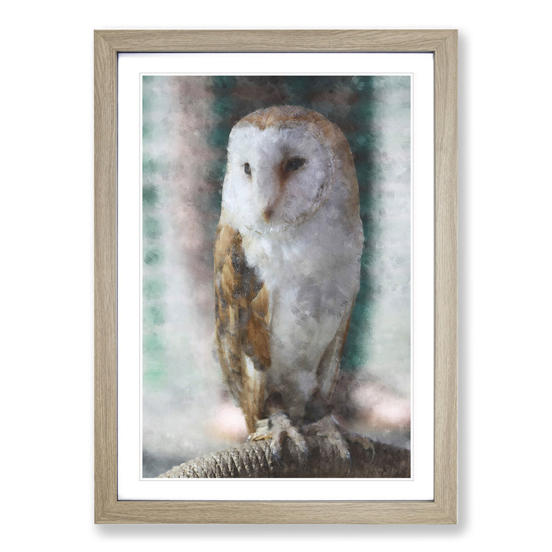 Barn Owl Vol.7 - Picture Frame Painting, Oak Framed, 65cm H x 48cm W x 2cm D