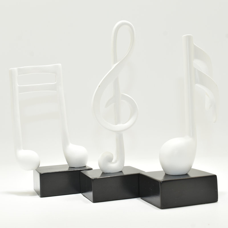 Adam & Friends Home Decor Muscial Notes, 16th, Double 16Th & Treble Clef Sculpture | 3 pièces, Blanc