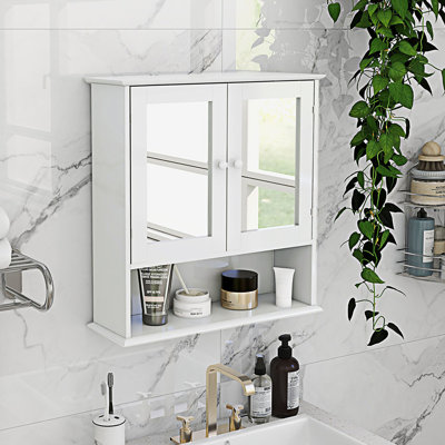 Modern Bathroom Wall Cabinet With Doule Mirror Doors And Shelves