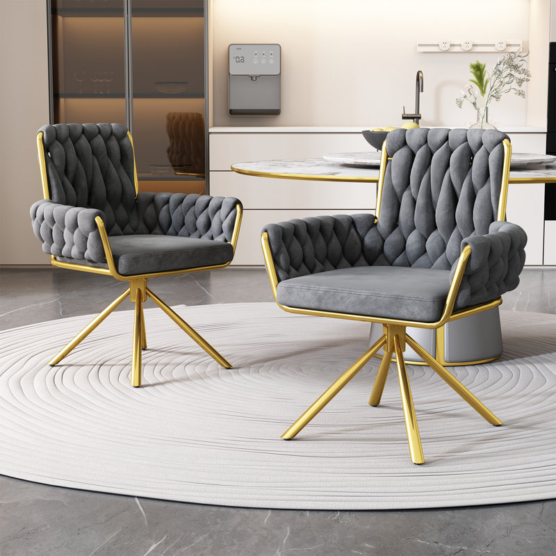 Avakate 46cm H Velvet Upholstered Metal Armchair, Grey, 2