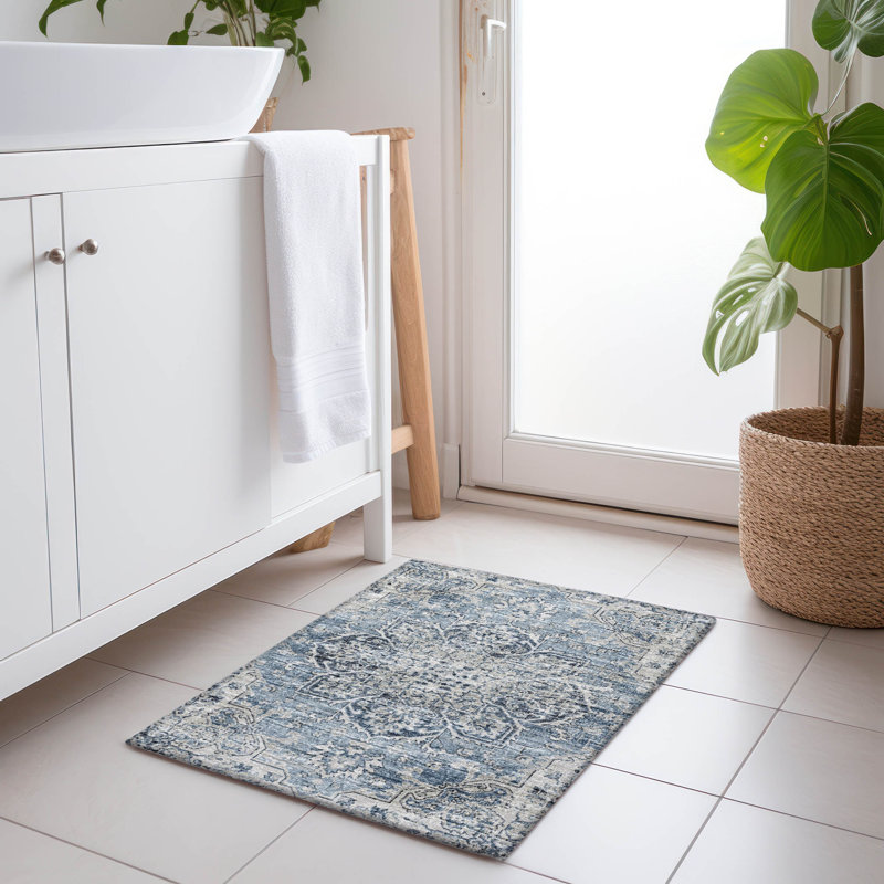 Premium Machine Washable Barayon AMF93 Blue Rug, Rectangle 1'8" x 2'6"