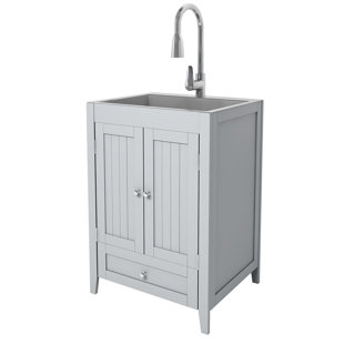 23.6'' L x 19.7'' W Gray Freestanding Laundry Sink with Faucet
