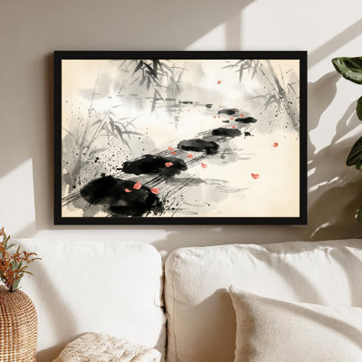 Art mural sur toile noir encadré pour le salon, la chambre à coucher, le bureau ou le vestibule - Décoration murale décorative avec encre bambou