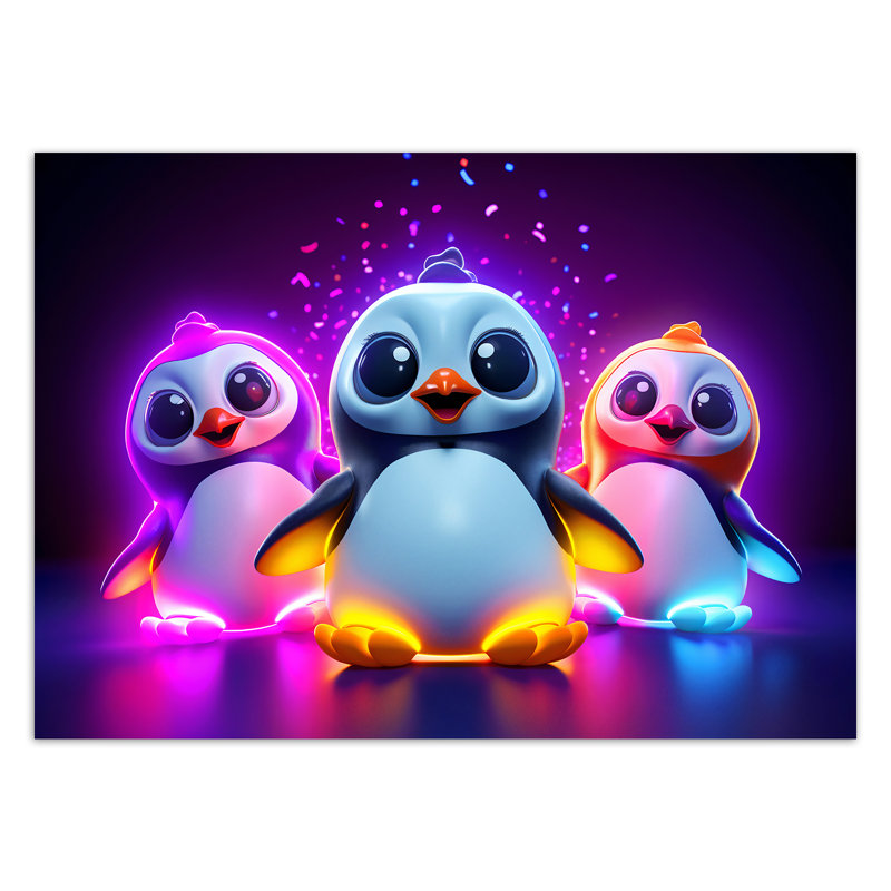 Nenon Penguin Cartoon - No Frame Print on Canvas, 70cm H x 100cm W