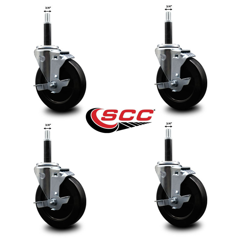 Ensemble de roulettes extensibles en caoutchouc souple 3/4 po avec frein SCC