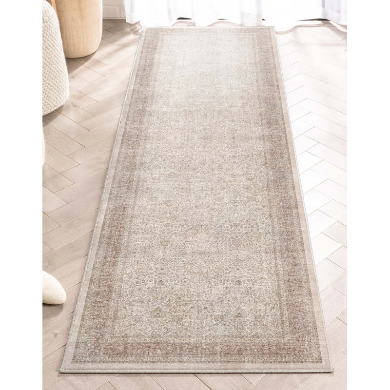 Tapis oriental beige botanique Ervin Isolde, Tapis de couloir 2 pi 3 po x 7 pi 3 po