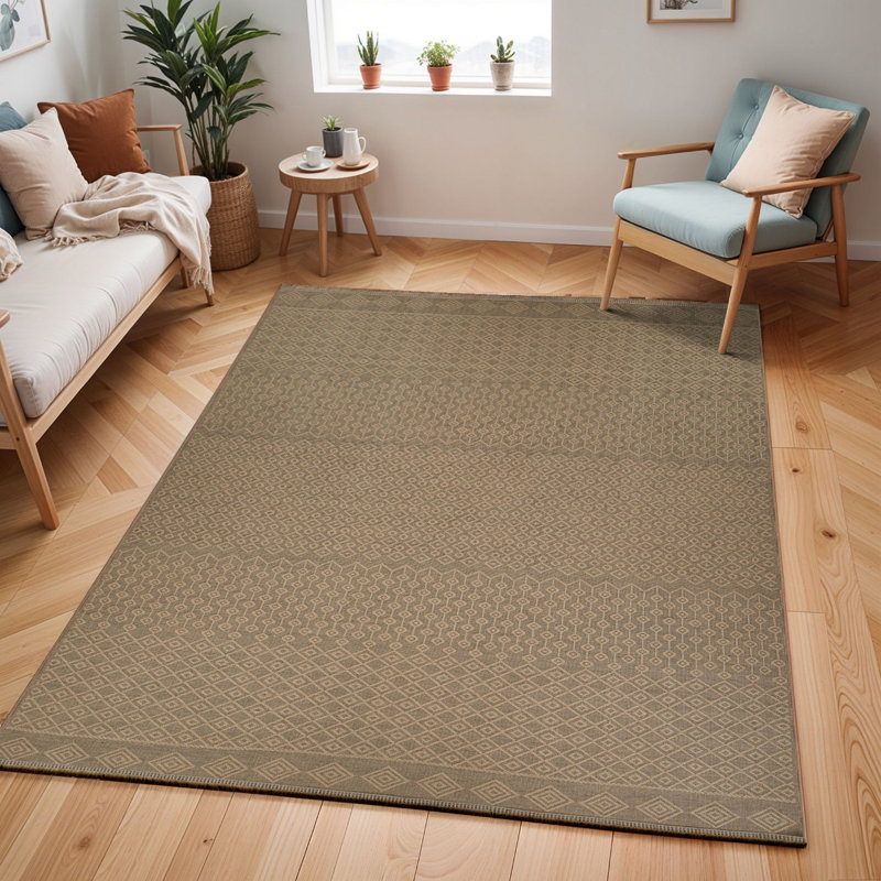 Tan Modern Washable Rug, Geometric Rug For Living Room, Dining Room, Bedroom, Kitchen, Rectangle 79 x 152 cm