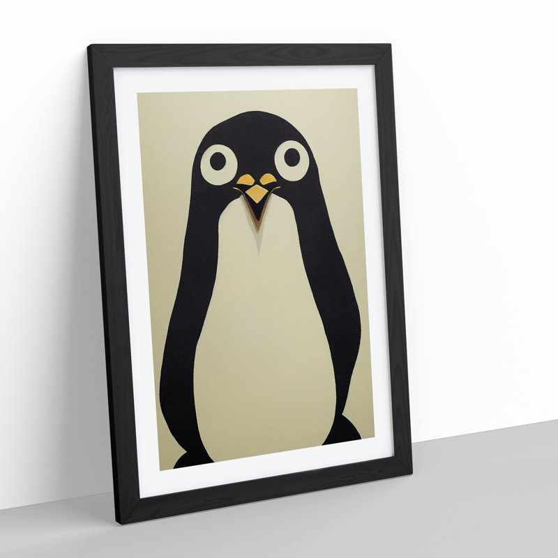 Paper Penguin No.2 - Single Picture Frame Print, 64cm H x 46cm W x 2cm D, Black Framed