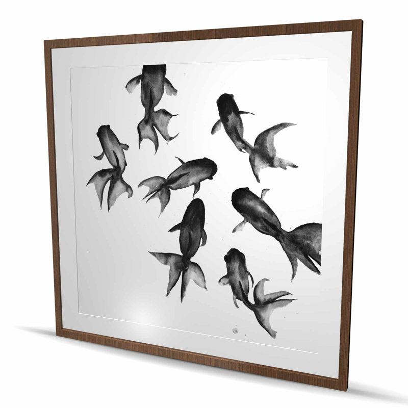 Petits poissons noirs - décor imprimé mat noir asiatique