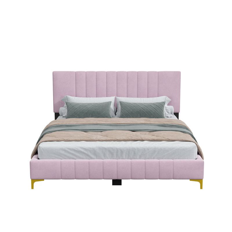 Jineane Upholstered Panel Bed, Full , Pink/Gold